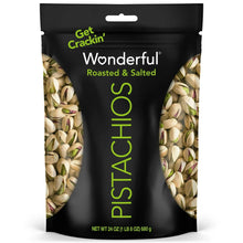 Roasted & salted pistachios in-shell bag front with product name and net weight