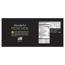 Wonderful Pistachio nuts label with Nutrition Facts and non-GMO mark