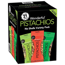 No shells pistachio variety pack carton with six flavor bags