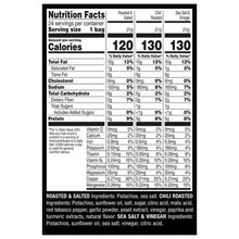 Nutrition facts label for roasted and salted no-shell pistachios