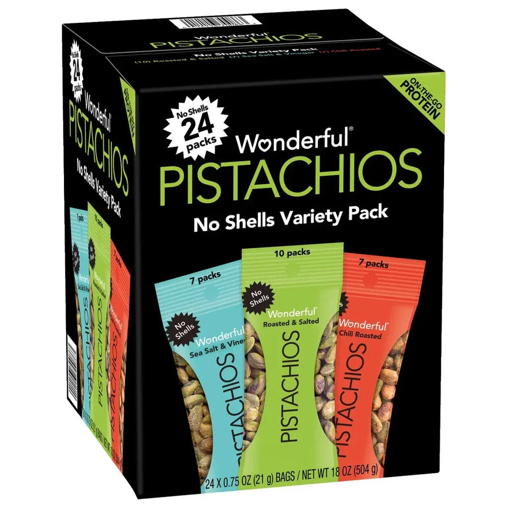 Wonderful Pistachios, No Shell, Variety Pack, .75 oz, 24-count - USA MEGA SHOP