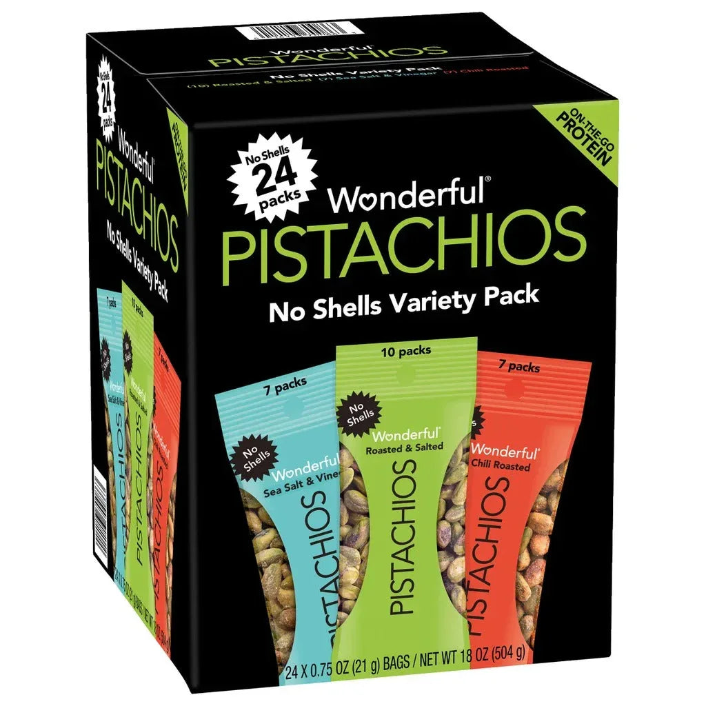 Wonderful Pistachios, No Shell, Variety Pack, .75 oz, 24-count - USA MEGA SHOP