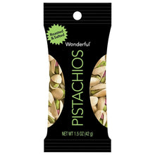 Roasted and salted pistachios single-serve snack bag, black and green