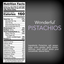 Wonderful Pistachios nutrition facts panel on back of salt & pepper pouch