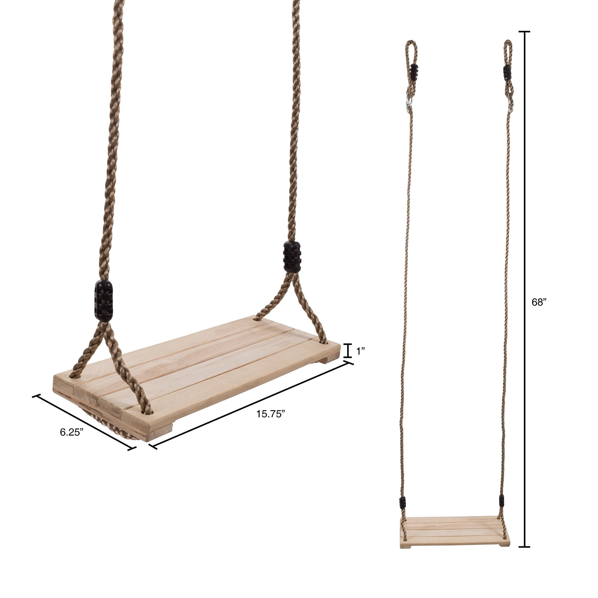 Wooden Swing, Outdoor Flat Bench Seat with Adjustable Nylon Hanging Rope for Kids Playset Frame or Tree, 100 lb Capacity Backyard Swinging Toy by Hey! Play!