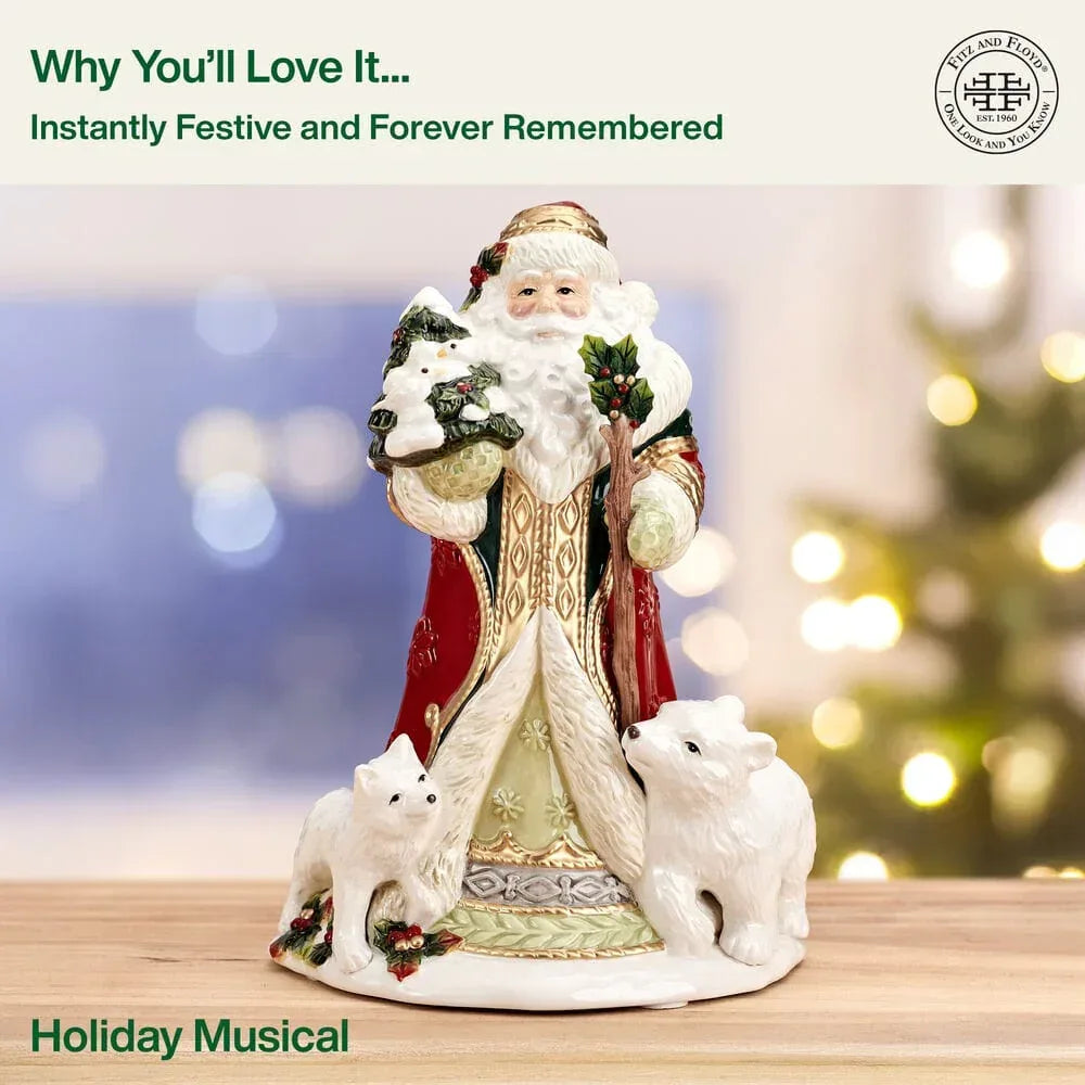 Woodland Holiday Musical Santa Figurine, 10.75 IN - USA MEGA SHOP