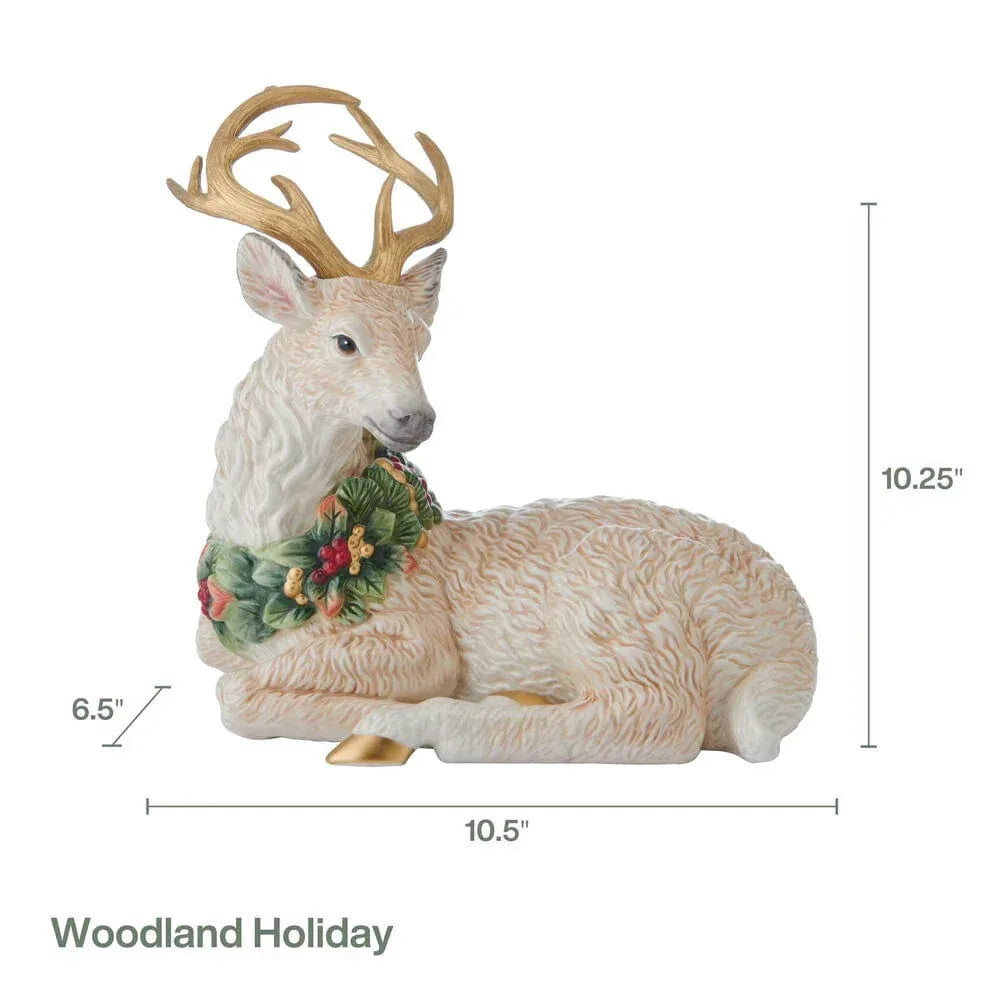 Woodland Holiday Resting Deer Figurine, 10.25IN - USA MEGA SHOP