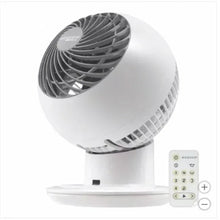 Woozoo 5-speed globe fan with white body and gray grille, tabletop design