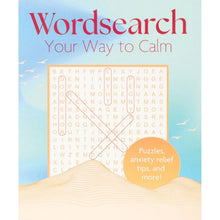 Flexibound word search puzzle book cover, close view of orange word grid and dunes
