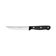 Steak knife with black handle and silver blade with Wüsthof Gourmet logo