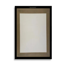 Black-framed wall art print with blank white center panel, rear view.