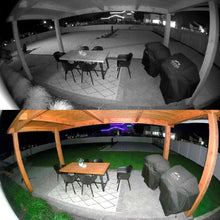 Bulb cam live view with fisheye patio scene and mounted camera dome view