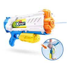 ZURU XSHOT water blaster toy with orange nozzle and blue water tank