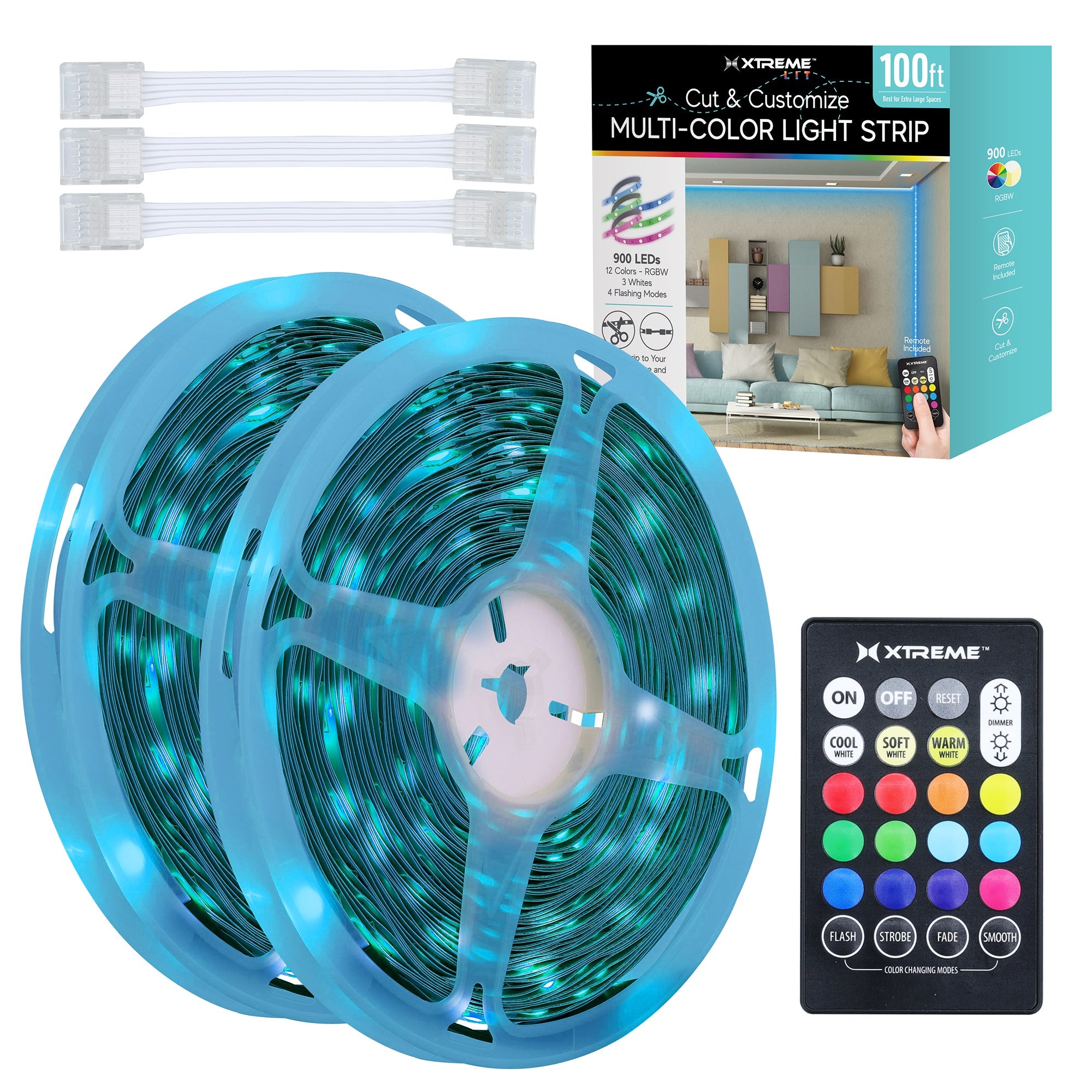 Xtreme Lit 10ft Indoor LED Strip Lights Kit, Multicolor LED Lights forBedroom, Accent Lighting, Cuttable, Remote Control