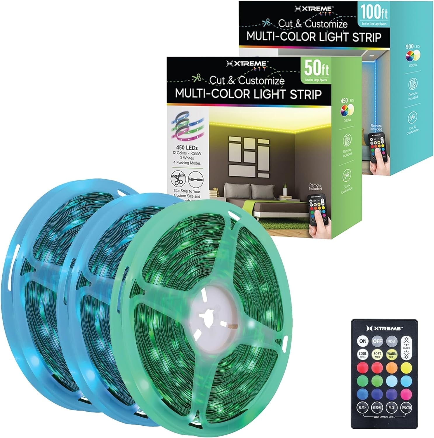 Xtreme Lit 10ft Indoor LED Strip Lights Kit, Multicolor LED Lights forBedroom, Accent Lighting, Cuttable, Remote Control