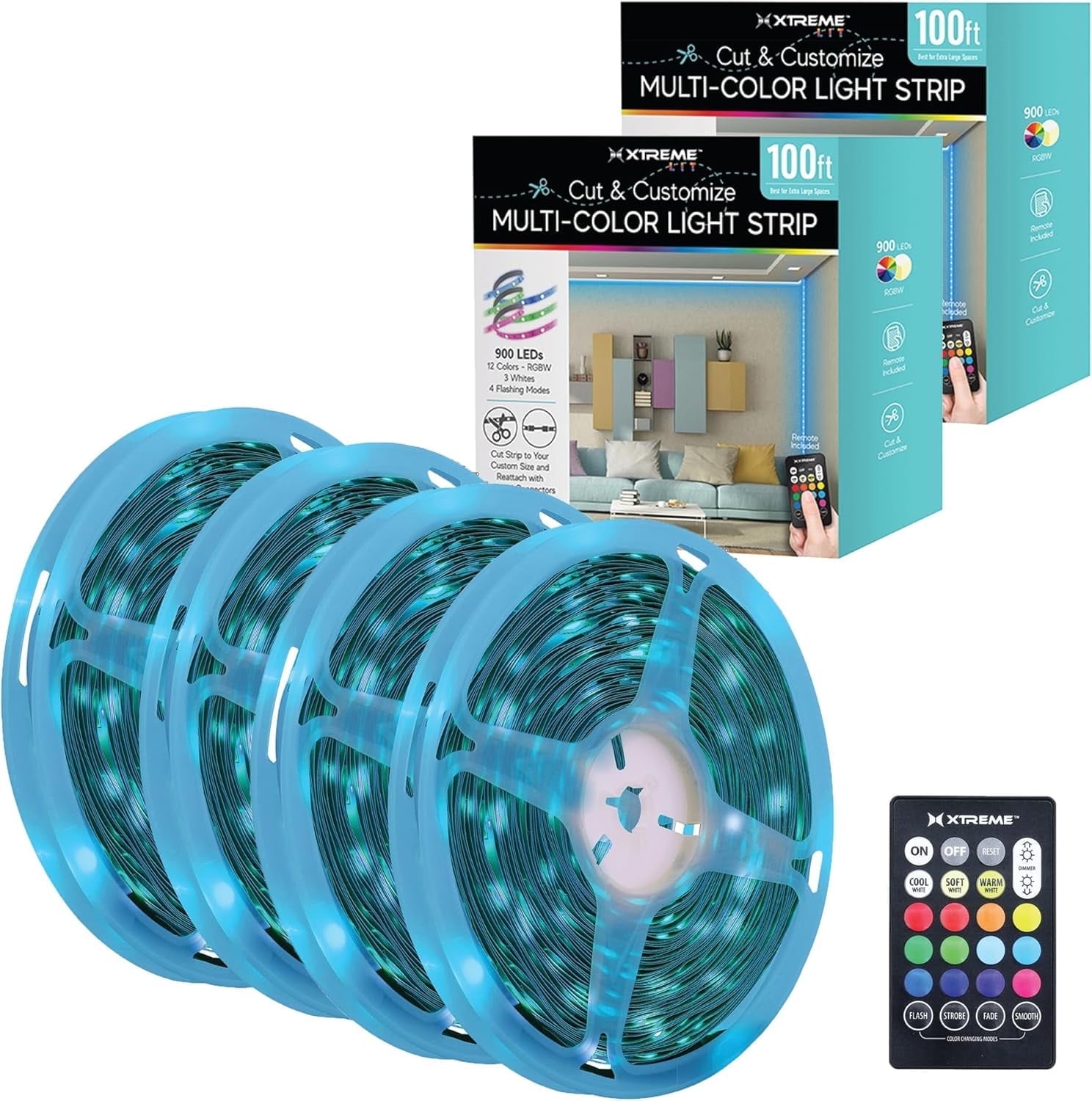 Xtreme Lit 10ft Indoor LED Strip Lights Kit, Multicolor LED Lights forBedroom, Accent Lighting, Cuttable, Remote Control