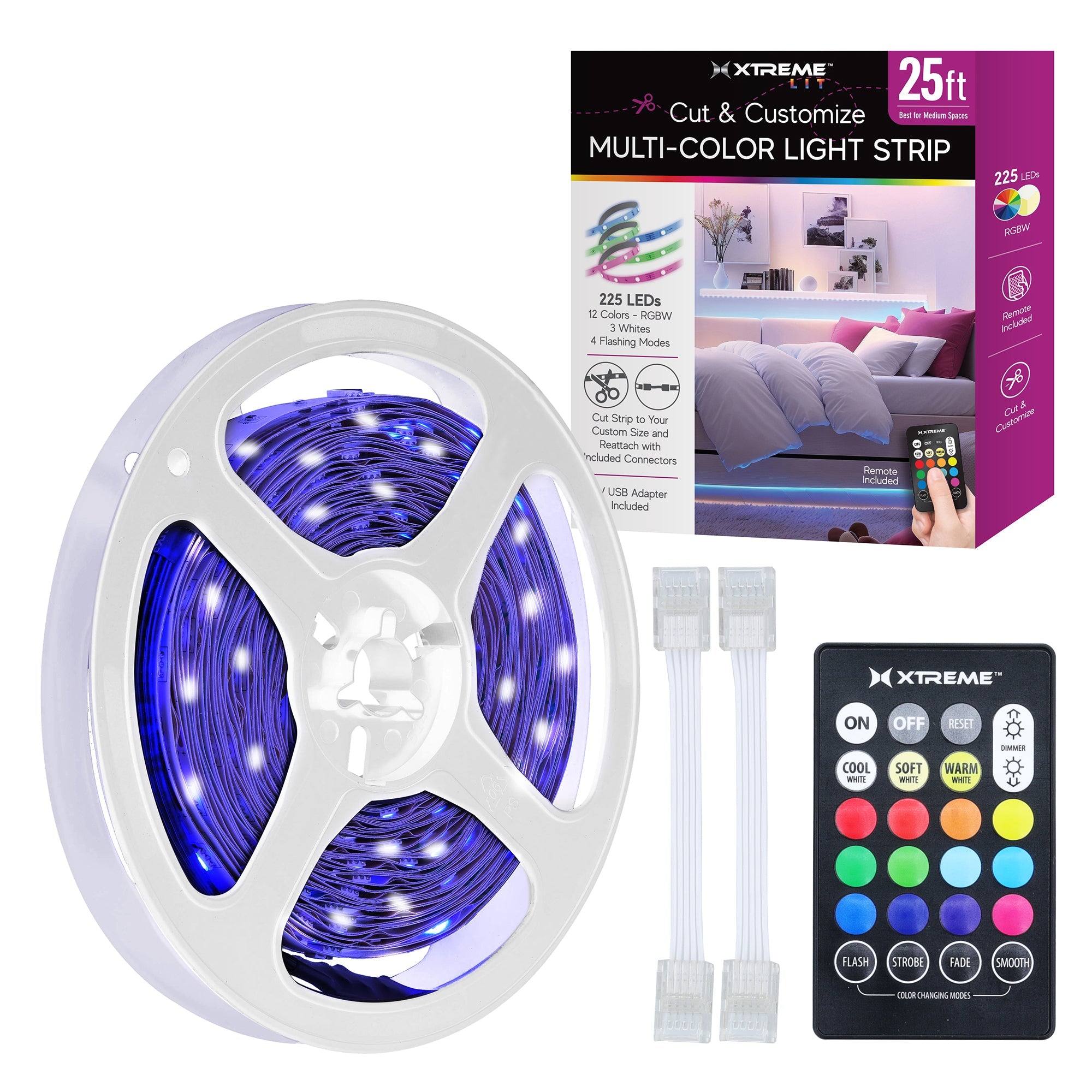 Xtreme Lit 10ft Indoor LED Strip Lights Kit, Multicolor LED Lights forBedroom, Accent Lighting, Cuttable, Remote Control