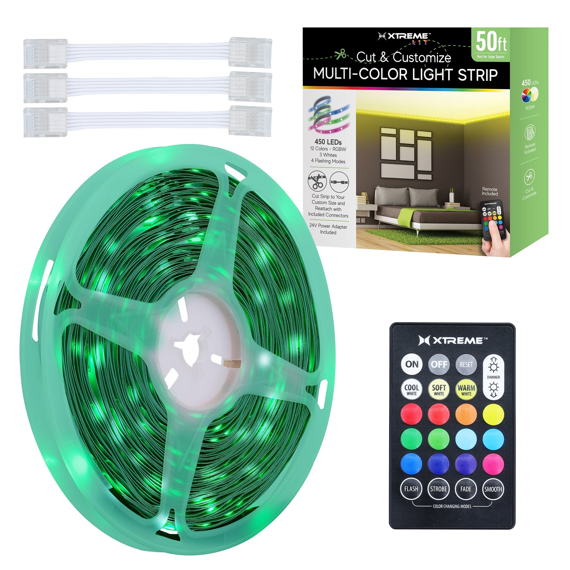Xtreme Lit 10ft Indoor LED Strip Lights Kit, Multicolor LED Lights forBedroom, Accent Lighting, Cuttable, Remote Control