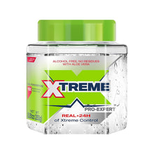 Hair gel jar close-up with green lid, Xtreme Pro-Expert Real+24h label