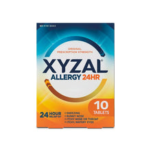 Xyzal Allergy 24HR antihistamine tablets box, front, 10-count