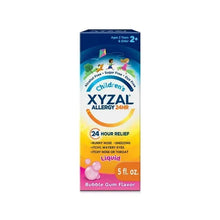 Xyzal allergy relief liquid, bubble gum flavor, 5 fl oz bottle and box