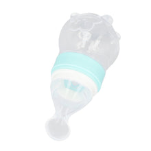 YAHHU baby food feeder bottle with detachable silicone spoon, translucent with mint band