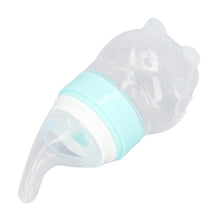 YAHHU baby squeeze food feeder bottle with silicone spoon, translucent and mint band