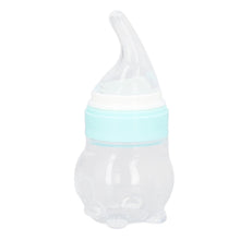 YAHHU baby food feeder bottle with detachable spoon, translucent plastic and mint band