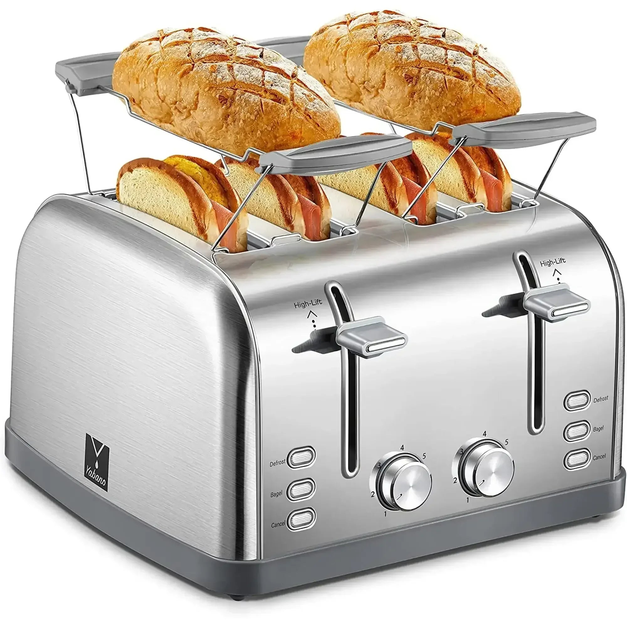 Toaster, Retro Bagel Toaster Toaster with 7 Bread Shade Settings, 2 Extra Wide Slots, Defrost/Bagel/Cancel Function, Removable Crumb Tray, Stainless Steel Toaster by Yabano, Silver