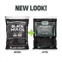 Black mulch bag before-and-after packaging graphic
