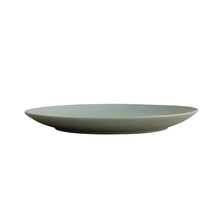 Gray-green shallow bowl, wide rim dinnerware piece