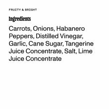 Classic habanero hot sauce ingredients list label with fruity & bright heading