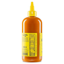 Habanero hot sauce bottle with yellow back label and ingredient information