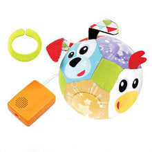 Plush glow ball with cow and panda faces, plus orange sound module and green ring