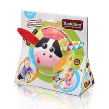 Yookidoo glow plush ball in box, colorful cow and panda design, lights and music