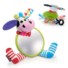 Baby tummy time mirror toy with cow face, colorful legs, and rattling parts