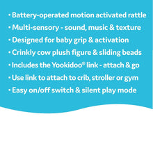 Instruction and feature list for the motion rattle cow toy