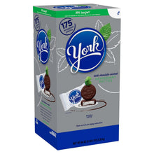 York dark chocolate peppermint patties retail box side view with wrapped pieces