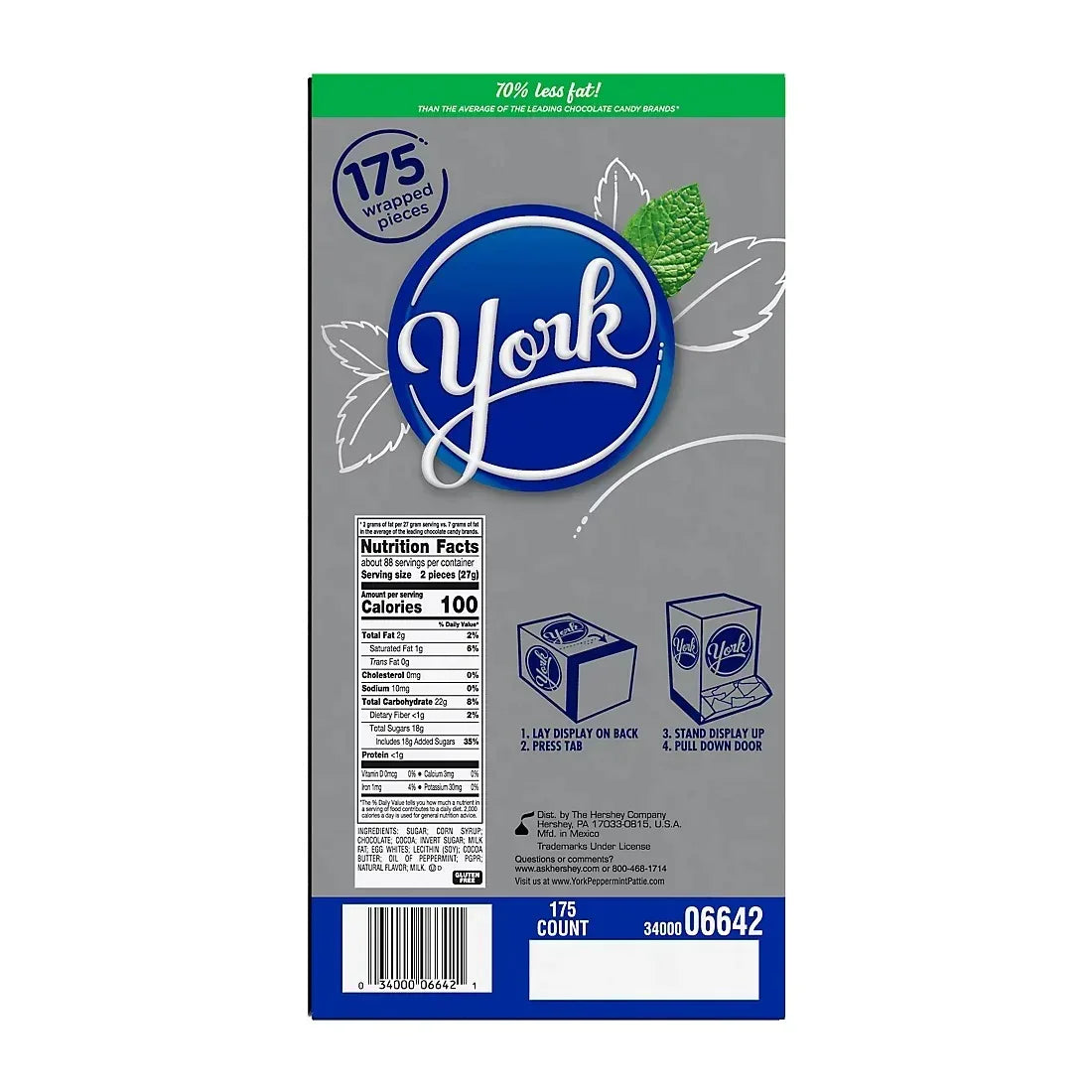 York Snack Size Dark Chocolate Peppermint Patties Bulk Box, 175 pk./84 oz.