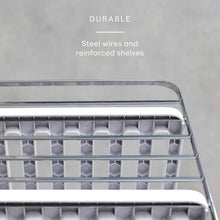Reinforced steel wire shelves on metal organizer rack