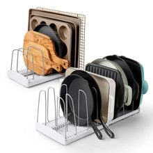 2-piece cookware and bakeware organizer set with wire rack and two white divider trays