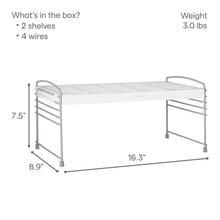 White wire shelf organizer with side rails and four supporting wires