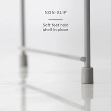 White shelf legs with non-slip rubber feet for stability on hard floors