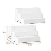 YouCopia white 3-shelf can organizer set with measured step heights