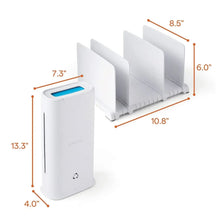 White bag dispenser with product dimensions for compact slim-footprint storage