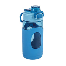 Your Zone Tritan water bottle, blue, with silicone sleeve and flip spout