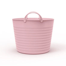 Kids flex storage bin in pink, with two carry handles and smooth open rim