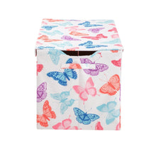 Kids toy storage trunk, white butterfly print with open fold-top