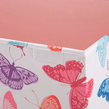 Kids toy storage trunk fabric panel, white with colorful butterfly print