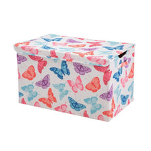 Kids toy storage trunk, white butterfly print with foldable fabric lid